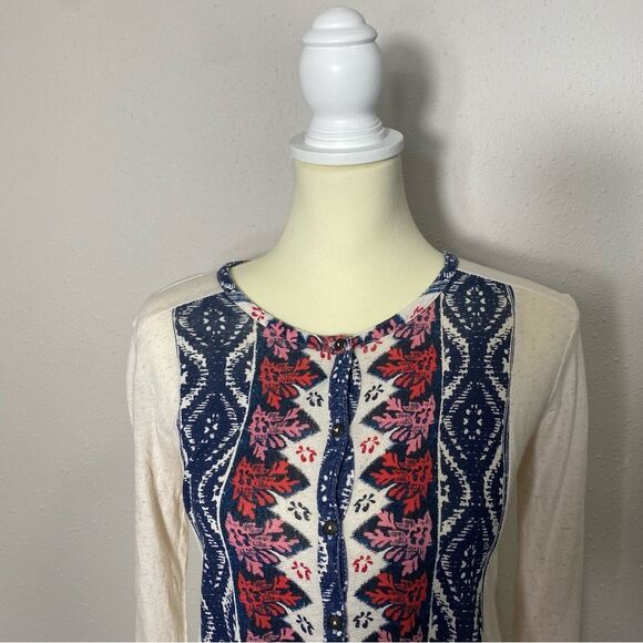 Lucky Brand Boho Southwest Long Sleeve Roll Tab Button Front top Women's Size M - Picture 10 of 16